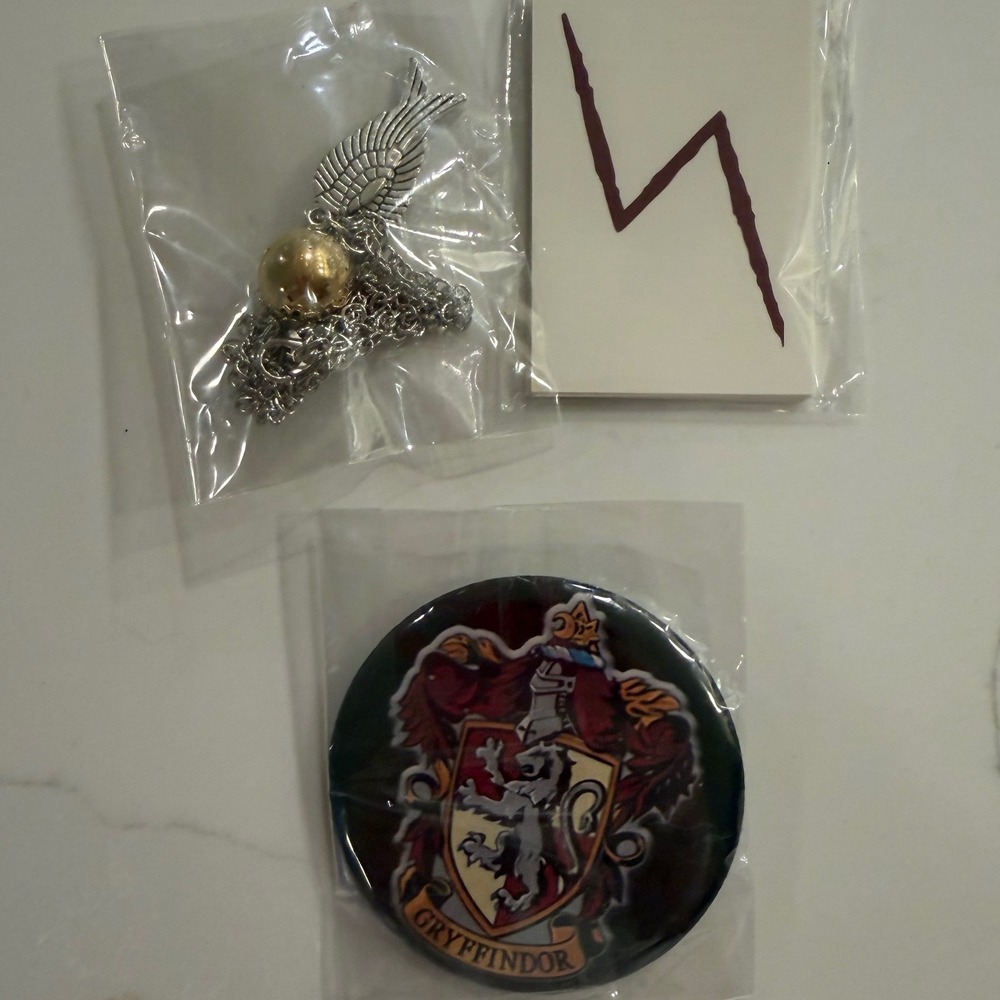 Harry Potter Gryffindor Bundle Golden Snitch Necklace Pin Lightning Bolt Tattoos